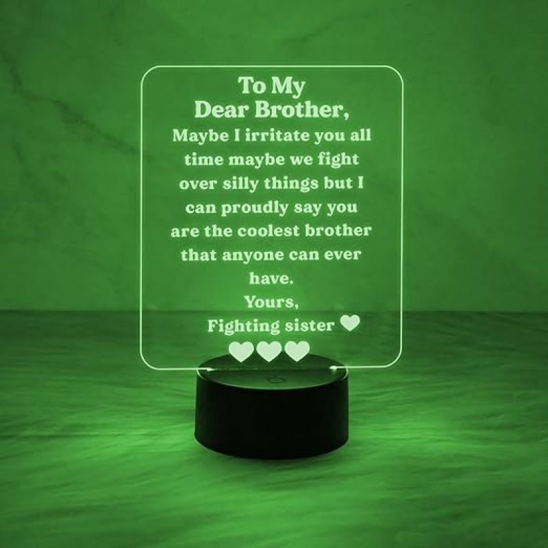 to My Dear Brother Engraved Quote Night Lamp with Automatic Color Changing Light | Express Your Love for Bhai | Birthday Gift Bhai from Sister | Best Gift for Brother